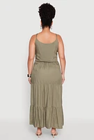 Womens Plus Size Pocket Tiered Maxi Dress, Green, Size 1X