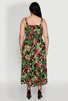 Womens Plus Size Leaf Print Empire Waist Dress, Multi, Size 2X