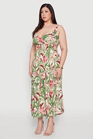 Womens Plus Size Leaf Print Empire Waist Dress, Multi, Size 2X