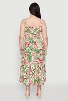Womens Plus Leaf Print Empire Waist Dress, Multi,