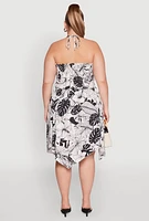 Womens Plus Size Smocked Shark Bite Leaf Print Dress, Multi, Size 1X