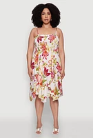 Womens Plus Floral Sleeveless Sundress with Square Neck and Sharkbite Hem, Multi,