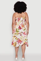 Womens Plus Floral Sleeveless Sundress with Square Neck and Sharkbite Hem, Multi,