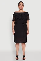 Womens Plus Crochet Overlay Off The Shoulder Dress,