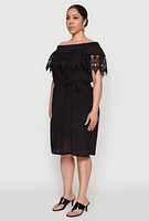 Womens Plus Crochet Overlay Off The Shoulder Dress,