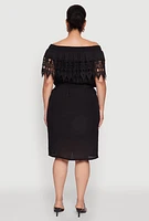 Womens Plus Crochet Overlay Off The Shoulder Dress,