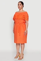 Womens Plus Size Crochet Overlay Off The Shoulder Dress, Orange, Size 2X