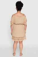 Womens Plus Chic Crochet Detail Gauze Knit Cold Shoulder Dress, 2X