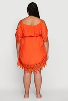 Womens Plus Chic Crochet Detail Gauze Knit Cold Shoulder Dress,
