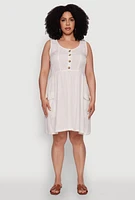 Womens Plus Size Sleeveless Sundress with Cargo Pockets, Beige, Size 3X