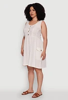 Womens Plus Size Sleeveless Sundress with Cargo Pockets, Beige, Size 3X