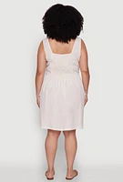 Womens Plus Size Sleeveless Sundress with Cargo Pockets, Beige, Size 3X