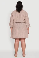 Womens Plus Half Button Striped Shirt Dress,