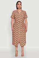 Womens Plus Size Wavy Striped Midi Shirt Dress, Multi, Size 3X