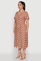 Womens Plus Size Wavy Striped Midi Shirt Dress, Multi, Size 3X