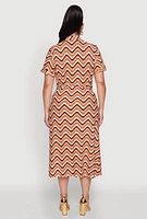 Womens Plus Size Wavy Striped Midi Shirt Dress, Multi, Size 3X