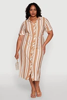 Womens Plus Striped Midi Shirt Dress,