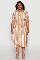 Womens Plus Striped Midi Shirt Dress,