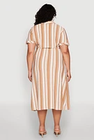 Womens Plus Striped Midi Shirt Dress,