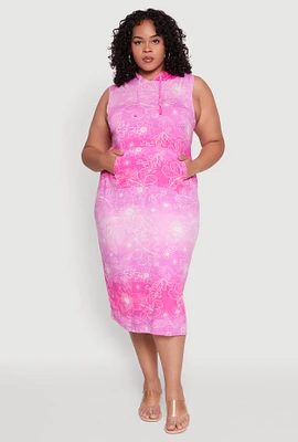 Womens Plus Size Hooded Floral Print Tank Dress, Pink, Size 4X