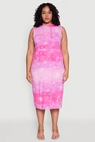 Womens Plus Size Hooded Floral Print Tank Dress, Pink, Size 2X