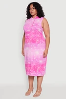 Womens Plus Size Hooded Floral Print Tank Dress, Pink, Size 4X