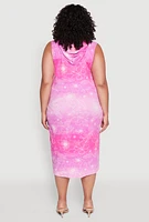 Womens Plus Size Hooded Floral Print Tank Dress, Pink, Size 4X