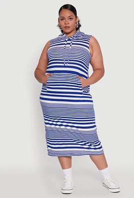 Womens Plus Striped Hooded Tank Dress,
