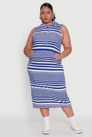 Womens Plus Size Striped Hooded Tank Dress, Blue, Size 3X