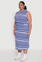 Womens Plus Striped Hooded Tank Dress,