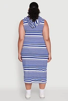 Womens Plus Size Striped Hooded Tank Dress, Blue, Size 3X