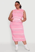 Womens Plus Size Striped Hooded Tank Dress, Pink, Size 1X