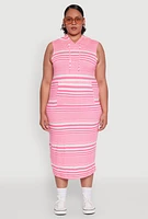 Womens Plus Size Striped Hooded Tank Dress, Pink, Size 1X