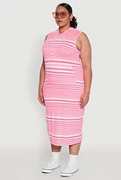 Womens Plus Size Striped Hooded Tank Dress, Pink, Size 1X