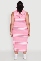 Womens Plus Size Striped Hooded Tank Dress, Pink, Size 1X