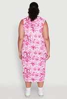 Womens Plus Floral Print Hooded Tank Dress, Pink,