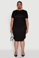 Womens Plus Side Ruched Rib Knit T Shirt Dress,