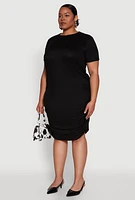 Womens Plus Side Ruched Rib Knit T Shirt Dress,