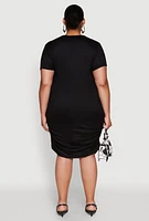 Womens Plus Side Ruched Rib Knit T Shirt Dress,