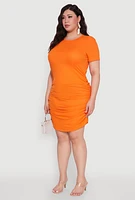 Womens Plus Side Ruched Rib Knit T Shirt Dress,