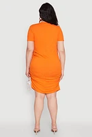 Womens Plus Side Ruched Rib Knit T Shirt Dress,