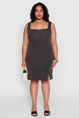 Womens Plus Ribbed Knit Square Neck Tank Dress,