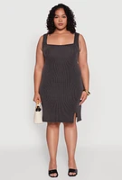 Womens Plus Ribbed Knit Square Neck Tank Dress,