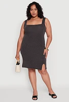 Womens Plus Ribbed Knit Square Neck Tank Dress,