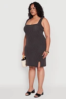 Womens Plus Ribbed Knit Square Neck Tank Dress,