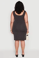 Womens Plus Ribbed Knit Square Neck Tank Dress,