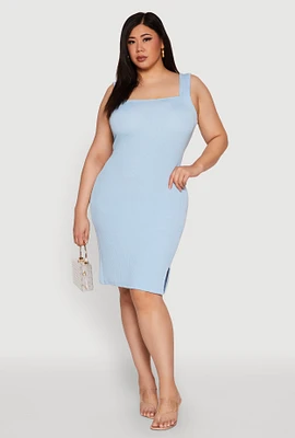 Womens Plus Ribbed Knit Square Neck Tank Dress,