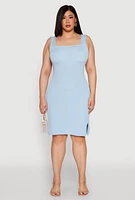 Womens Plus Ribbed Knit Square Neck Tank Dress, 4X