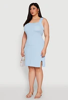 Womens Plus Ribbed Knit Square Neck Tank Dress, 4X