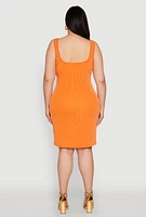 Womens Plus Size Ribbed Knit Square Neck Tank Dress, Orange, Size 1X